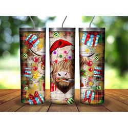 Christmas Cow Gifts Tumbler,20oz Skinny Tumbler Sublimation Designs,Western Png,Highland Cow Png,Western Animals Tumbler