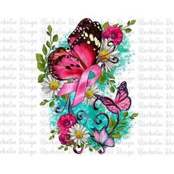 breast cancer butterfly flowers png sublimation design,cancer awareness png,cancer ribbon png,breast cancer png, cancer