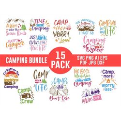 Camping SVG 15 BUNDLE, Camp Designs,Camping Bundle Svg,Campfire Svg,Caravan Svg,Silhouette Svg, Cut Files Cricut, Digita