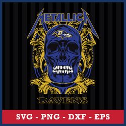Skull Metallica Baltimore Ravens Svg, Baltimore Ravens Svg, NFL Svg, Png Dxf Eps Digital File
