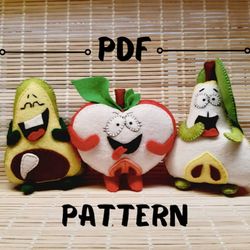 3 pattern felt toys kiwi apple pear 3 felt fruits pattern plush sewing pattern fruit decor sewing pattern felt food pdf