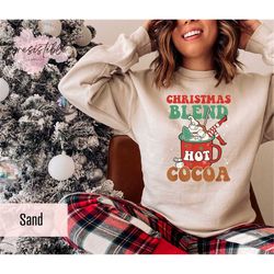 christmas blend hot cocoa sweatshirt gift for christmas, retro christmas sweatshirt, groovy candy cane sweater, chocolat