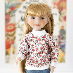 summer outfit for doll red mushroom sweatshirt for ruby red fashion friends doll 14.5 inch, wellie wishers doll