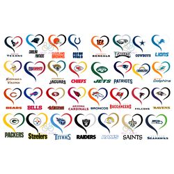 nfl 32 team heart logo bundle svg, sport svg, nfl svg, heart logo svg