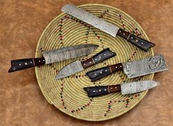 5 pcs damascus chef knives set kitchen knives hand forged fishtail wood handle