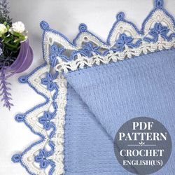 crochet edging pattern, crochet border for decor towels, pattern crochet lace edging tablecloths, detailed tutorial pdf.