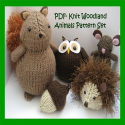 sale - amigurumi knit woodland animals pattern set digital download