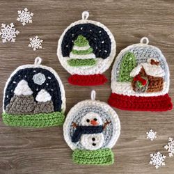 amigurumi crochet snow globe christmas ornament pattern set digital download