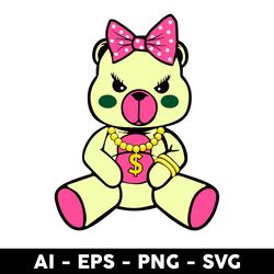 female gangster teddy bear made of money svg, funny svg, png dxf eps file - digital file