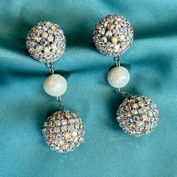 crystal balls on chain earrings