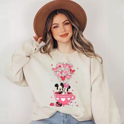 mickey and minnie mouse valentine balloon tea cup shirt , disney valentine's day t-shirt , disneyland couple matching