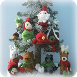 amigurumi crochet woodland christmas ornament pattern set digital download