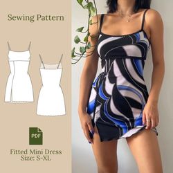 fitted mini dress sewing pattern pdf s-xl