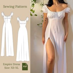 empire gathered dress sewing pattern pdf xs-xl