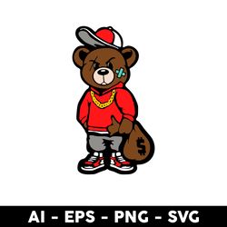 gangster teddy bear money bags good chain necklace sneaker svg, gangster svg, bear svg, teddy bear svg -digital file