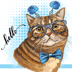 tabby cat in glasses trendy illustration