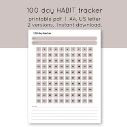 100 day habit tracker. fitness challenge chart. goal setting. digital habit tracker. saving tracker. challenge tracker