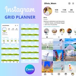 instagram grid planner, drag and drop instagram feed planner, digital planner tool canva template, instagram grid pazzle