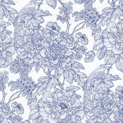 blue line bird and flowers wallpaper seamless tileable repeating pattern