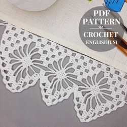 border crochet for decor tablecloths, trim kitchen towels, pattern crochet openwork trim, lace edging for home decor.