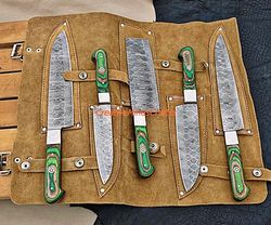 kitchen knife cooking gift, set of 5 chef knives made by hand forged from damascus steel, kitchen tools