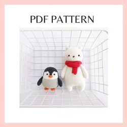 binbin and pengpeng. amigurumi crochet pattern. toys for kids. handmade toys. teddy. polar bear penguin. cute toys.