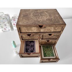 7 drawer tarot cards box, oracle deck storage, 6 tarot deck organizer, witchy altar, crystal storage box, metaphysics