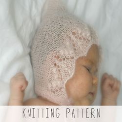 knitting pattern baby bonnet x pixie hat knit pattern x lace pixie x newborn hat pattern x christening hat x knit baby