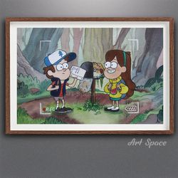 original watercolor painting mailbox, gravity falls dipper, mabel, wall decor, a gift for a teenager