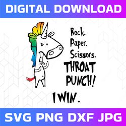 funny unicorn rock paper scissors throat punch i win png, unicorn quote, funny unicorn png, digital download