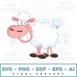 clipart cartoon of a happy funny sheep with big smile, ai eps png jpg and pdf files included, digital files instant down