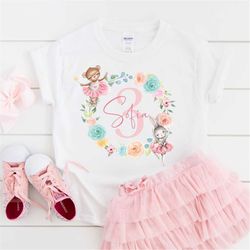 birthday t-shirt for girl, girls ballerina rabbit and bear, cute birthday shirt, 1st, 2nd, 3rd, 4th, 5th, 6th birthday t