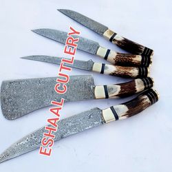 custom handmade damascus steel blade antler horn chef knives kitchen knives stag