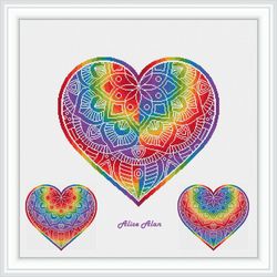 cross stitch pattern heart silhouette floral mandala ethnic rainbow east ornament colorful counted crossstitch patterns