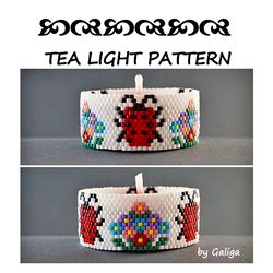 ladybug and flowers tea light holder peyote pattern floral beading beaded candle cover summer nature seed bead design