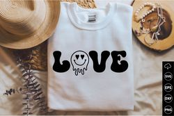 love smiley face svg | valentine's day svg | retro valentine svg | valentine shirt svg | groovy love valentine svg | hip