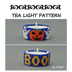 halloween boo ghost tea light holder pattern pumpkin tealight beading candle cover holiday home decor seed bead design