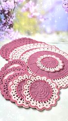 crochet round doily set of 12,  round doily