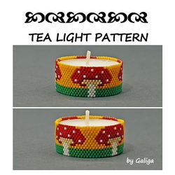 mushrooms tea light holder peyote pattern beading candle cover beaded tealight wrap seed bead autumn fall nature beadwor