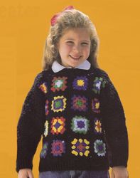 vintage crochet pattern 274 girls shool-days sweater granny squares