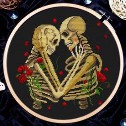 gothic cross stitch, skeleton lovers cross stitch pattern, goth wedding cross stitch,, digital download pdf