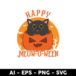 cute cat happy meow o ween svg, cat svg, pumkin svg, halloween svg, cartoon svg - digital file