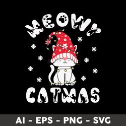 meowy catmas kawaii gnome cat svg, meowy catmas svg, gnome svg, cat svg, christmas day svg  - digital file