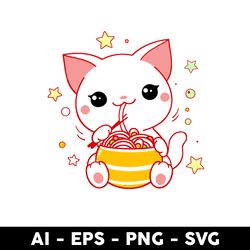 ramen cat kawaii anime svg, cat svg, kawaii cat svg, ramen svg, animal svg - digital file