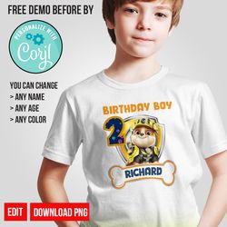Personalize Rubble Paw Patrol Birthday Shirt Digital Instant Download
