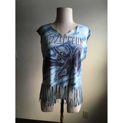 vintage 80s 1984 led zeppelin band swan song records zoso tie dye psychedelic rock cut off fringe t shirt