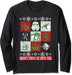 star wars merry force be with you christmas long sleeve tee