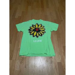 Vintage 90s U2 One Flower Lime Green Single Stitch Short Sleeve Cotton T Shirt size XL