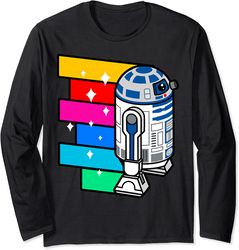 star wars r2-d2 rainbow roll cartoon graphic long sleeve tee