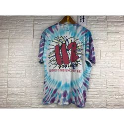 vintage u2 irish rock band pop mart world stadium tour 1997 xl size tie dye t shirt